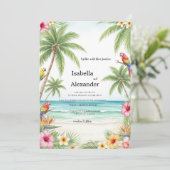 Aquarelle tropicale Plage Mariage Invitation (Debout devant)