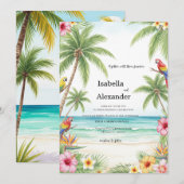 Aquarelle tropicale Plage Mariage Invitation (Devant / Derrière)