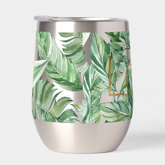 Aquarelle tropicale Vert Feuille Gold Love (mince) (Droite)