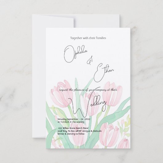Aquarelle tulipe, Faire-part de mariage (Devant)
