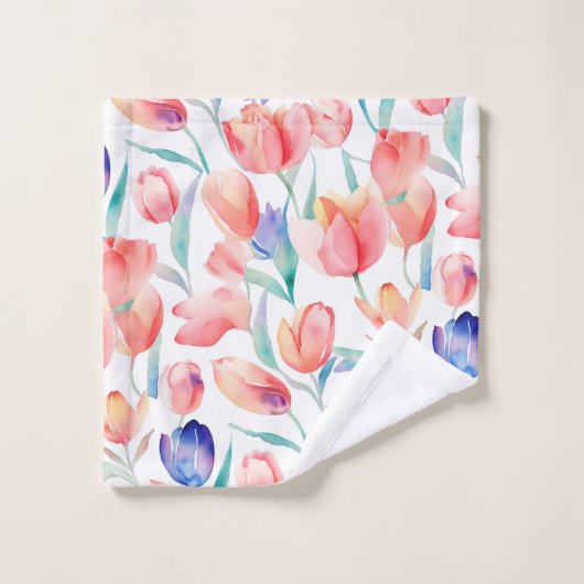 Aquarelle Tulipes Motif Lavure serviette (Gant de toilette)