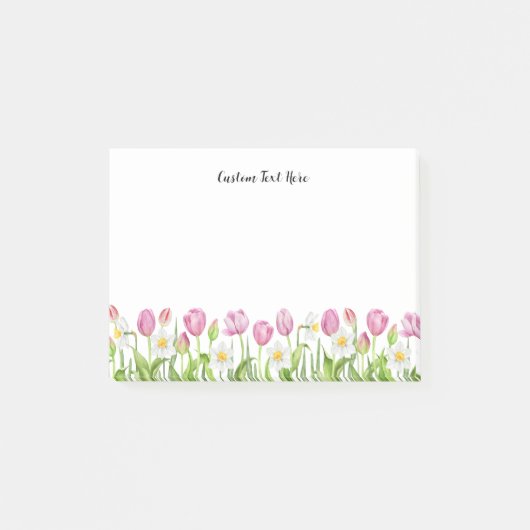 Aquarelle Tulipes roses Texte personnalisé Post-it (Devant)