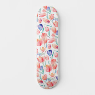 Aquarelle Tulips Motif Skateboard