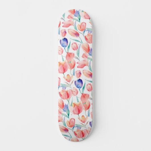 Aquarelle Tulips Motif Skateboard (Recto)