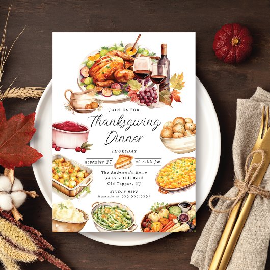 Aquarelle Turquie et côtés Thanksgiving Invitation