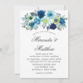 Aquarelle Turquoise bleue Peony Mariage Invitation (Devant)