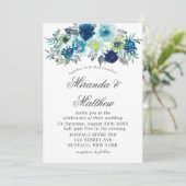 Aquarelle Turquoise bleue Peony Mariage Invitation (Debout devant)