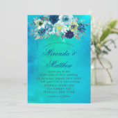 Aquarelle Turquoise bleue Peony Mariage Invitation (Debout devant)