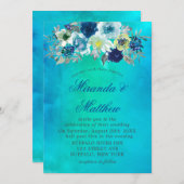 Aquarelle Turquoise bleue Peony Mariage Invitation (Devant / Derrière)