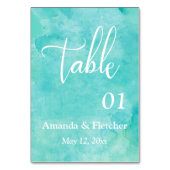 Aquarelle turquoise Elégant Numéro de table de mar (Dos)
