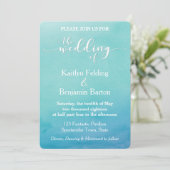 Aquarelle turquoise et bleue Ombre Faire-part de m (Debout devant)