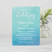 Aquarelle turquoise et bleue Ombre Faire-part de m (Debout devant)