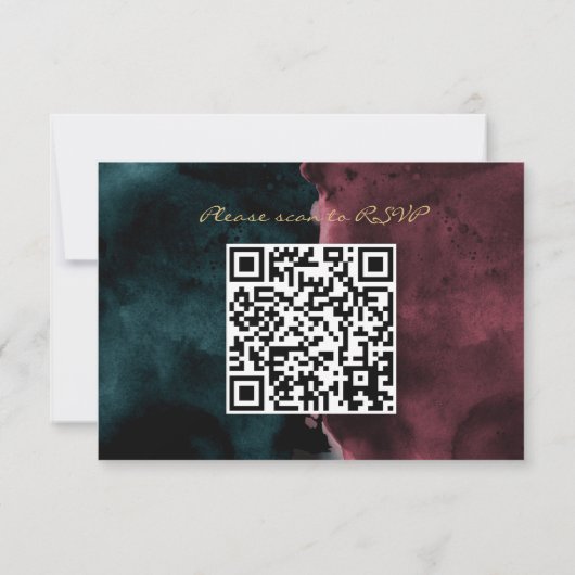 Aquarelle turquoise et Bourgogne Code QR RSVP (Dos)