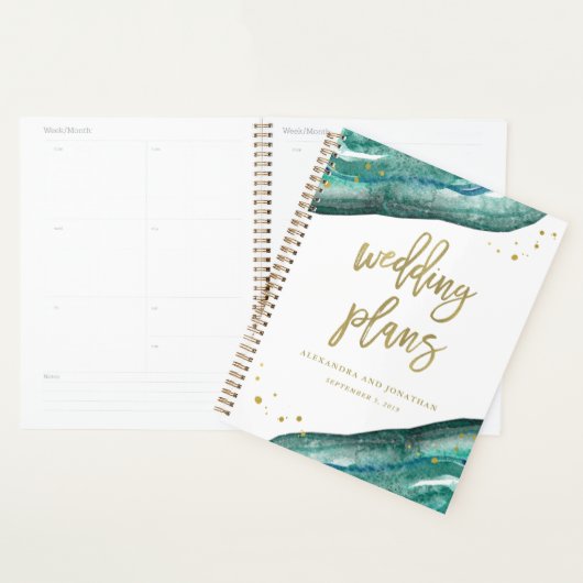 Aquarelle Turquoise et Gold Geode | Plans Mariages (Devant avec enveloppe)