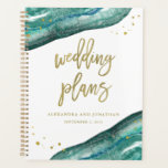 Aquarelle Turquoise et Gold Geode | Plans Mariages<br><div class="desc">Cet élégant wedding planner moderne présente des pierres de géode turquoises à l'aquarelle,  avec une typographie et des éclaboussures de style or.</div>