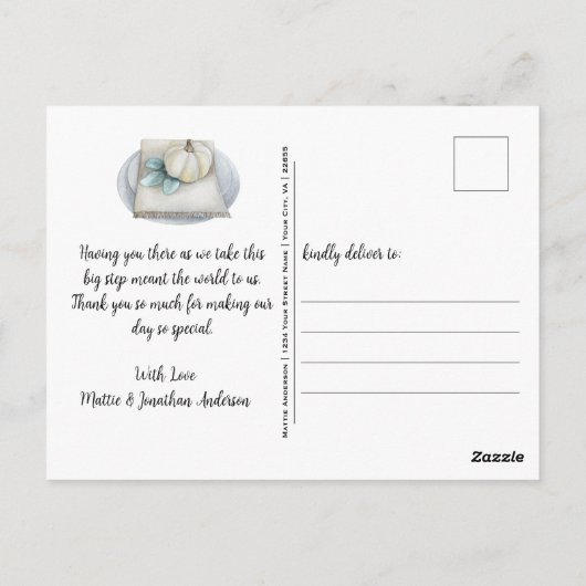 Aquarelle Turquoise et ivoire Mariage Merci Cartes (Dos)