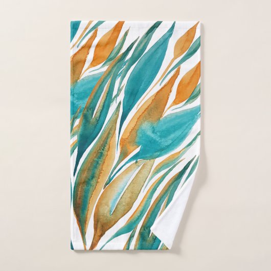 Aquarelle Turquoise Et Rust Fall Peinte À La Main (Serviette à main)