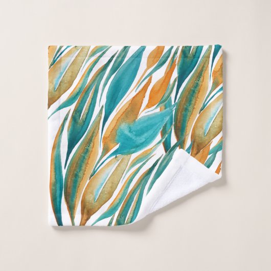 Aquarelle Turquoise Et Rust Fall Peinte À La Main (Gant de toilette)