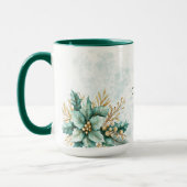 Aquarelle Turquoise Floral Fêtes de Noël Mug (Gauche)