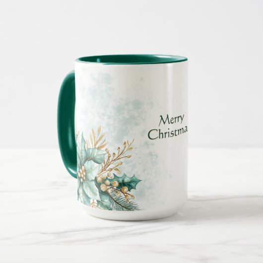 Aquarelle Turquoise Floral Fêtes de Noël Mug (Devant gauche)