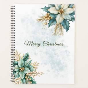 Aquarelle Turquoise Floral Noël Planificateur de v