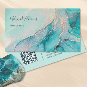 Aquarelle Turquoise Or   Carte de Visite Code QR