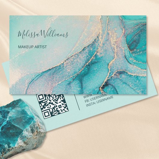 Aquarelle Turquoise Or | Carte de Visite Code QR