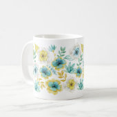 Aquarelle turquoise or Nom floral Mug cadeau (Devant gauche)