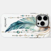 Aquarelle Turquoise Sacrée Plume iPhone / coque ip (Verso (horizontal))