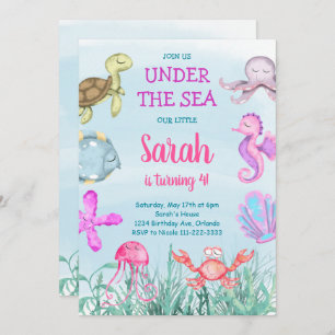 Aquarelle turquoise sous la mer Invitation Anniver