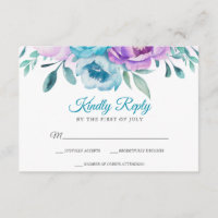 Aquarelle Turquoise violet Bat mitzvah floral RSVP