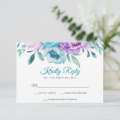 Aquarelle Turquoise violet Bat mitzvah floral RSVP (Debout devant)
