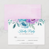 Aquarelle Turquoise violet Bat mitzvah floral RSVP (Devant / Derrière)