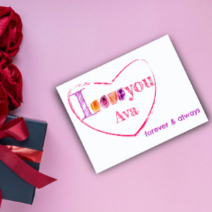 Aquarelle typographie amour carte postale violet