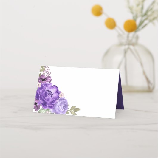 Aquarelle Ultra Violet Floral Frame Place Cartes (Devant)