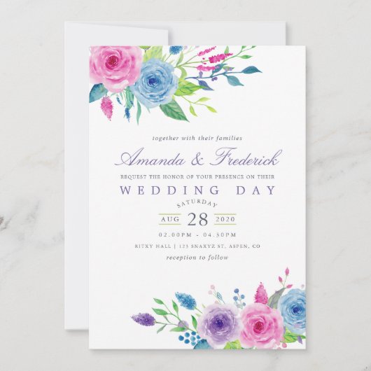 Aquarelle ultra violette Faire-part de mariage flo (Devant)