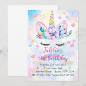 Aquarelle Unicorn Anniversaire Fête Invitation Enf (Devant / Derrière)