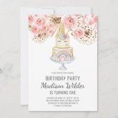 Aquarelle Unicorn Girl First Birthday Invitation (Devant)