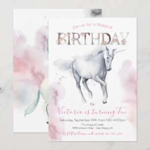 Aquarelle Unicorn Invitation Anniversaire