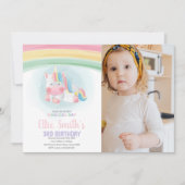 Aquarelle Unicorn Invitations avec photo (Devant)