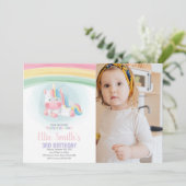 Aquarelle Unicorn Invitations avec photo (Debout devant)