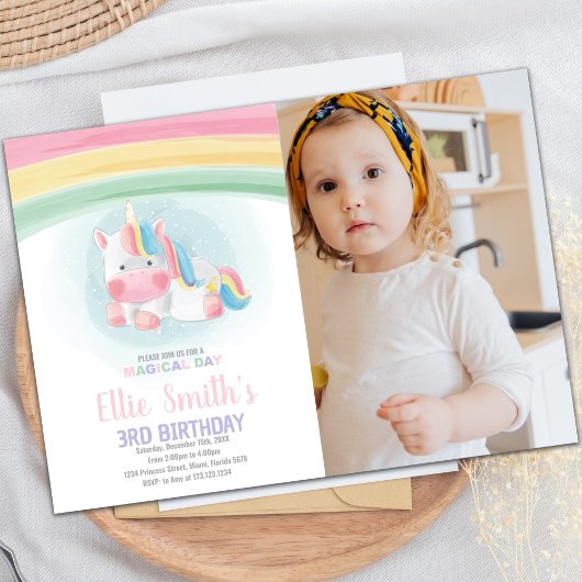 Aquarelle Unicorn Invitations avec photo