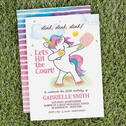 Aquarelle Unicorn Pickleball Invitation d'annivers