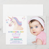 Aquarelle Unicorne Anniversaire Invitations avec p (Devant / Derrière)