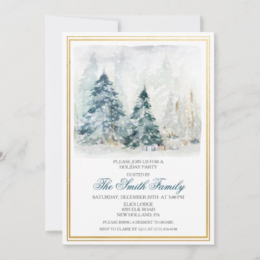 Aquarelle Vacances d'hiver Noël Invitation (Devant)