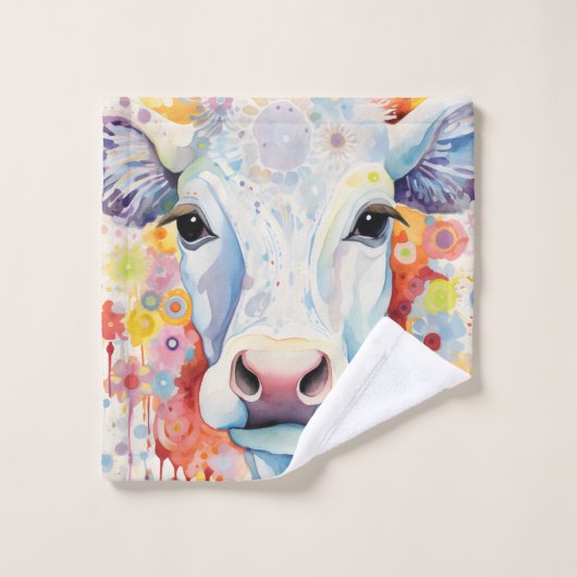 Aquarelle Vache blanche mousseuse (Gant de toilette)