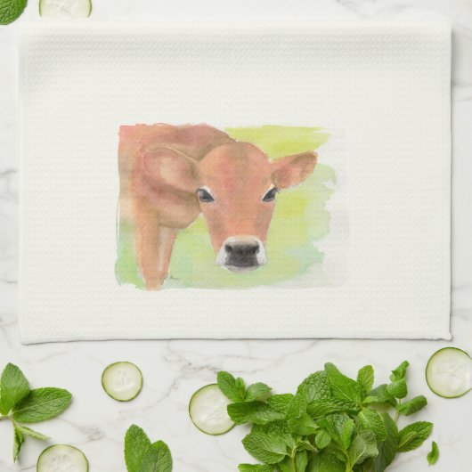 Aquarelle Vache serviette de cuisine (Plié)