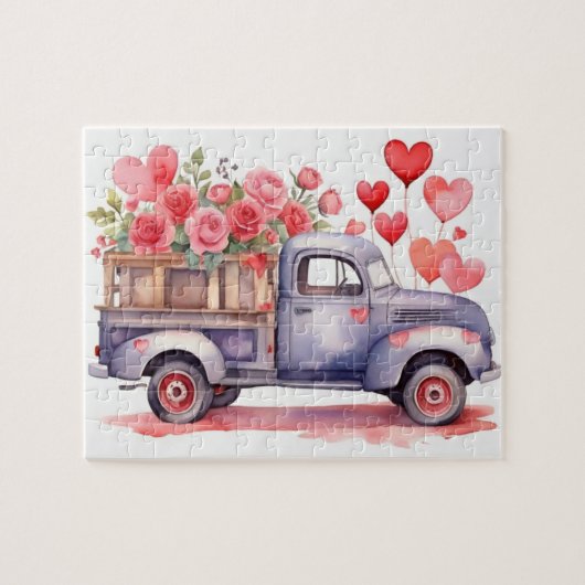 Aquarelle Valentines Pickup Truck Puzzle (Horizontal)