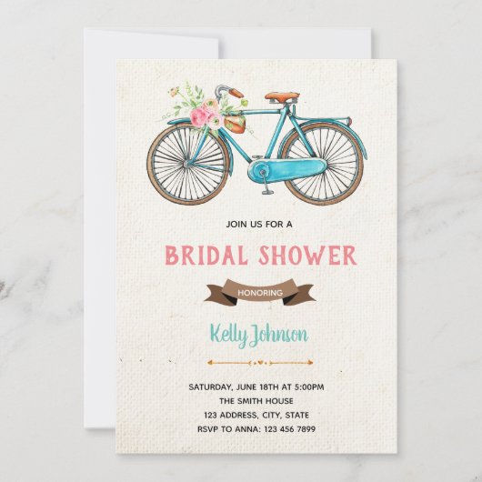 Aquarelle vélo nuptiale invitation à la douche (Devant)