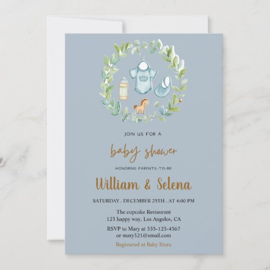 Aquarelle Verdure bébé garçon douche Invitation (Devant)